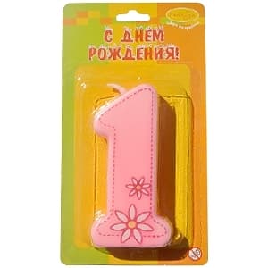 Свеча Цифра 1 розовая 7см Свеча Цифра 1 розовая 7см
