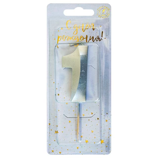 Свеча-цифра "1" Витая серебро Свеча-цифра "1" Витая серебро