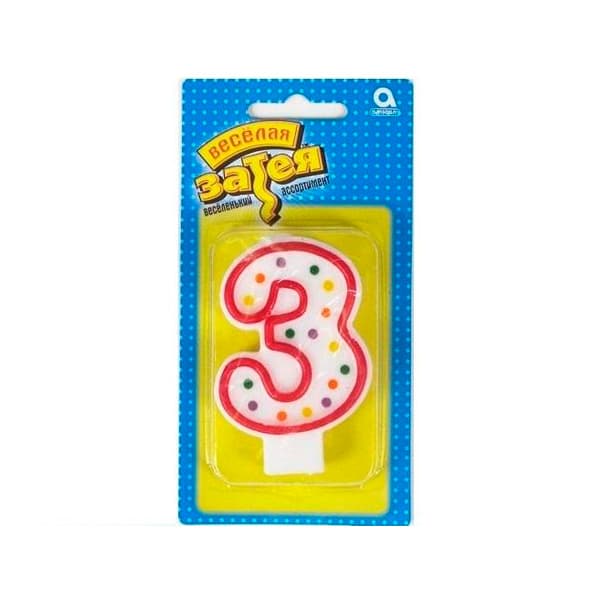 Свеча - цифра "3" 7,6см/А