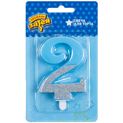 Свеча-цифра Голубая блеск 2/ 7,5см