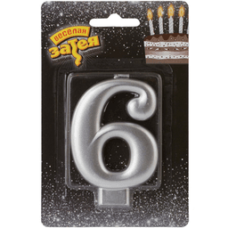 Свеча-цифра Серебрянная "6"/ 8см/V