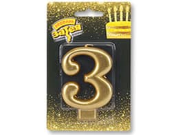 Свеча-цифра Золотая "3"/ 8см/V