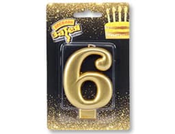 Свеча-цифра Золотая "6" /8см/V