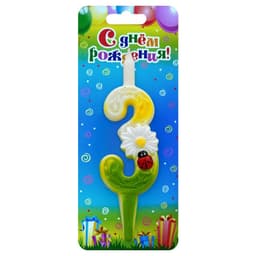 Свеча цифры с ромашками"3"