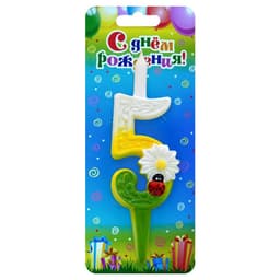 Свеча цифры с ромашками"5"