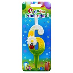 Свеча цифры с ромашками"6"