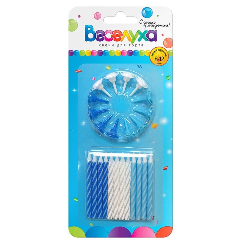 Свечи тортовые классические Микс голубой,темно-синий 6см/24шт