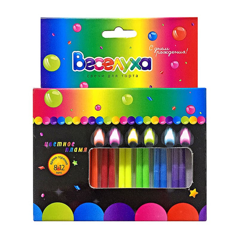Свечи тортовые классические "Цветное пламя" 12 шт.