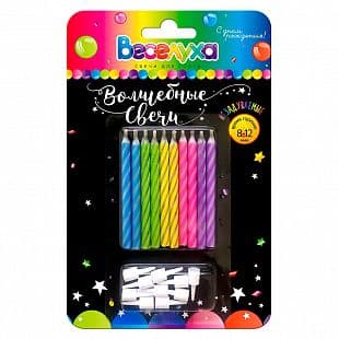 Свечи тортовые "Волшебные незадуваемые" Разноцветный неон (Ассорти) с держателями / 10 шт., 6 см / Свечи тортовые "Волшебные незадуваемые" Разноцветный неон (Ассорти) с держателями / 10 шт., 6 см /