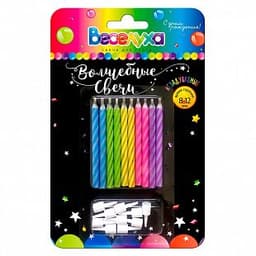 Свечи тортовые "Волшебные незадуваемые" Разноцветный неон (Ассорти) с держателями / 10 шт., 6 см /