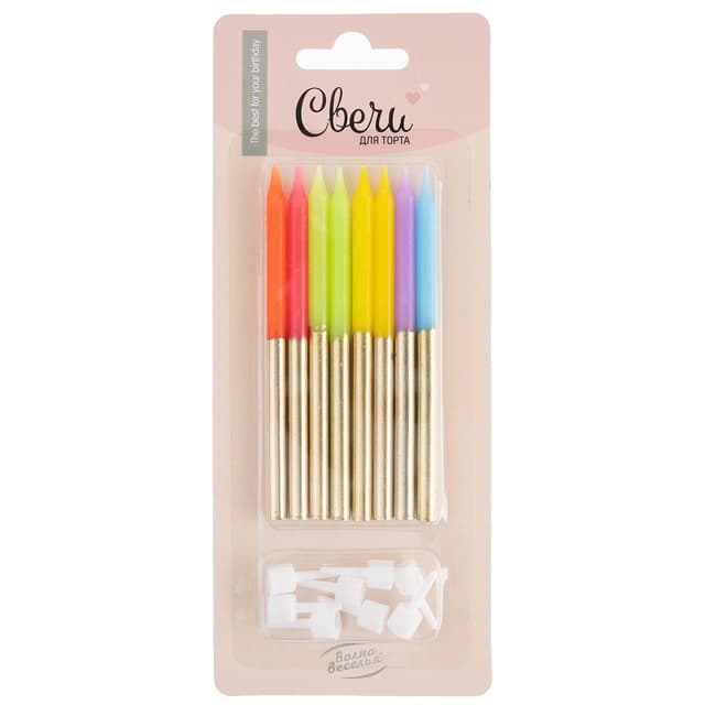 Свечи Яркое ассорти/Золото, Металлик, 0,55*9,5 + 1 см, 8 шт. с держат. Свечи Яркое ассорти/Золото, Металлик, 0,55*9,5 + 1 см, 8 шт. с держат.