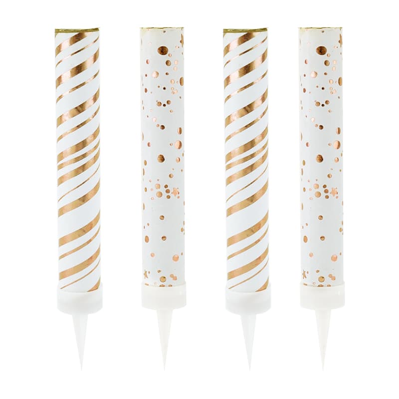 Тортовая свеча "Полоски и Точки" Микс с печатью Роза голд 10 см, 30 сек. / 4 шт. /