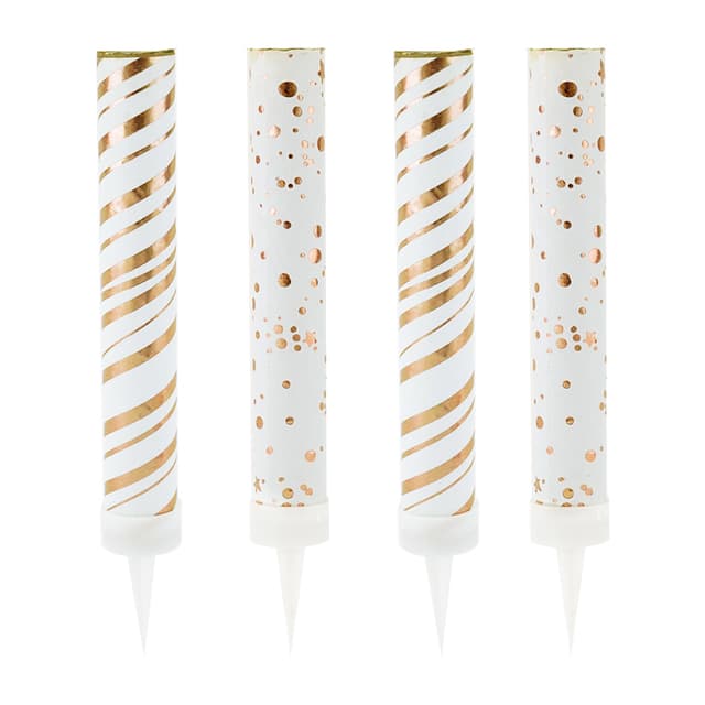 Тортовая свеча "Полоски и Точки" Микс с печатью Роза голд 10 см, 30 сек. / 4 шт. / Тортовая свеча "Полоски и Точки" Микс с печатью Роза голд 10 см, 30 сек. / 4 шт. /