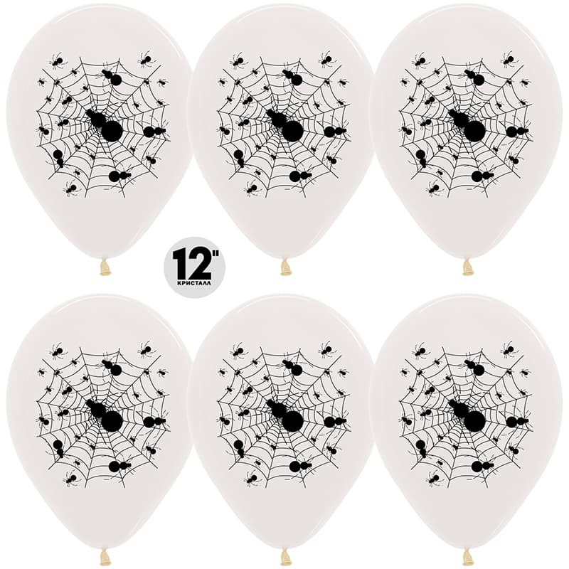 Воздушный шар (12''/30 см) Пауки и паутинка, Прозрачный (390), кристалл, 2 ст, 50 шт.