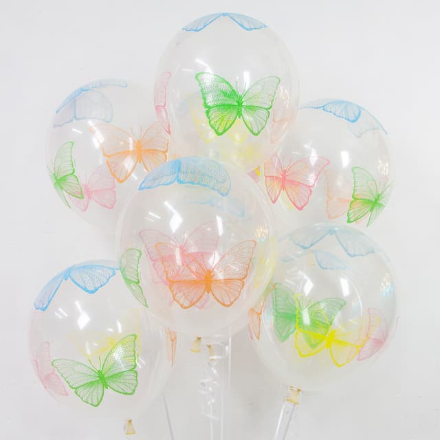 Воздушный шар (12''/30 см) Яркие бабочки, Прозрачный (600), кристалл, 5 ст Воздушный шар (12''/30 см) Яркие бабочки, Прозрачный (600), кристалл, 5 ст